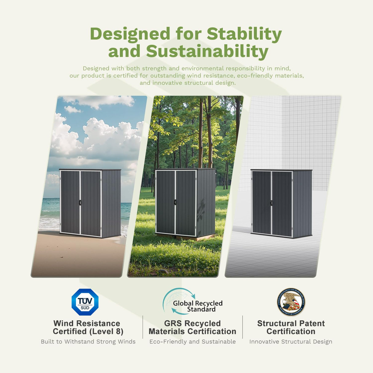 Patiowell 5 x 3 FT Plastic Outdoor Storage Shed, Resin Waterproof Cabinet with Stable Roof and Lockable Doors for Patio Furniture, Pool Accessories and Tools, Dark Grey Patiowell