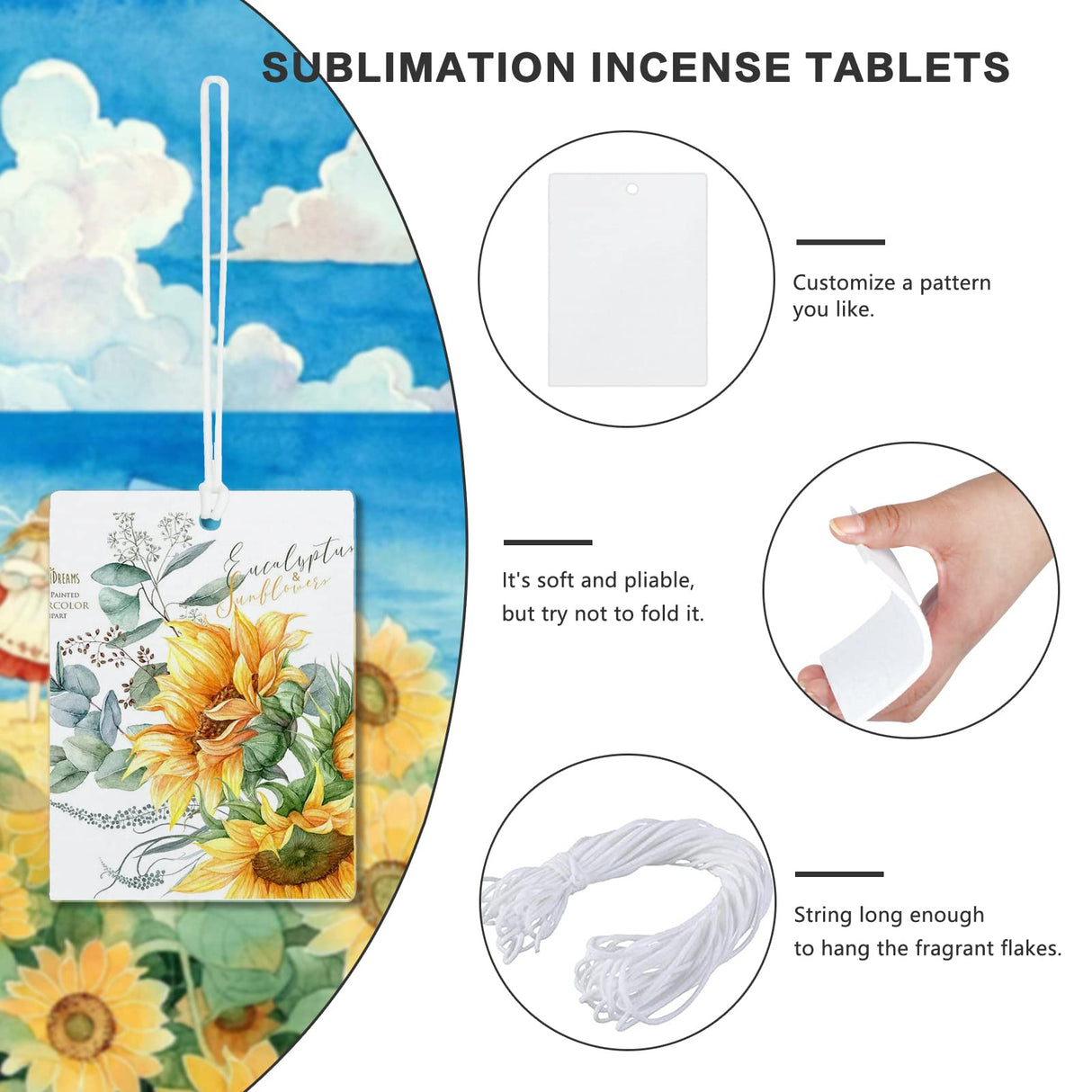 MAIKESUB 25 Pieces Rectangle Sublimation Air Freshener Blank Sheets Car Scented Hanging Sheets Felt Air Freshener White Fragrant Sheets with Bags and Elastic Rope for Car Interior Use and Decor MAIKESUB