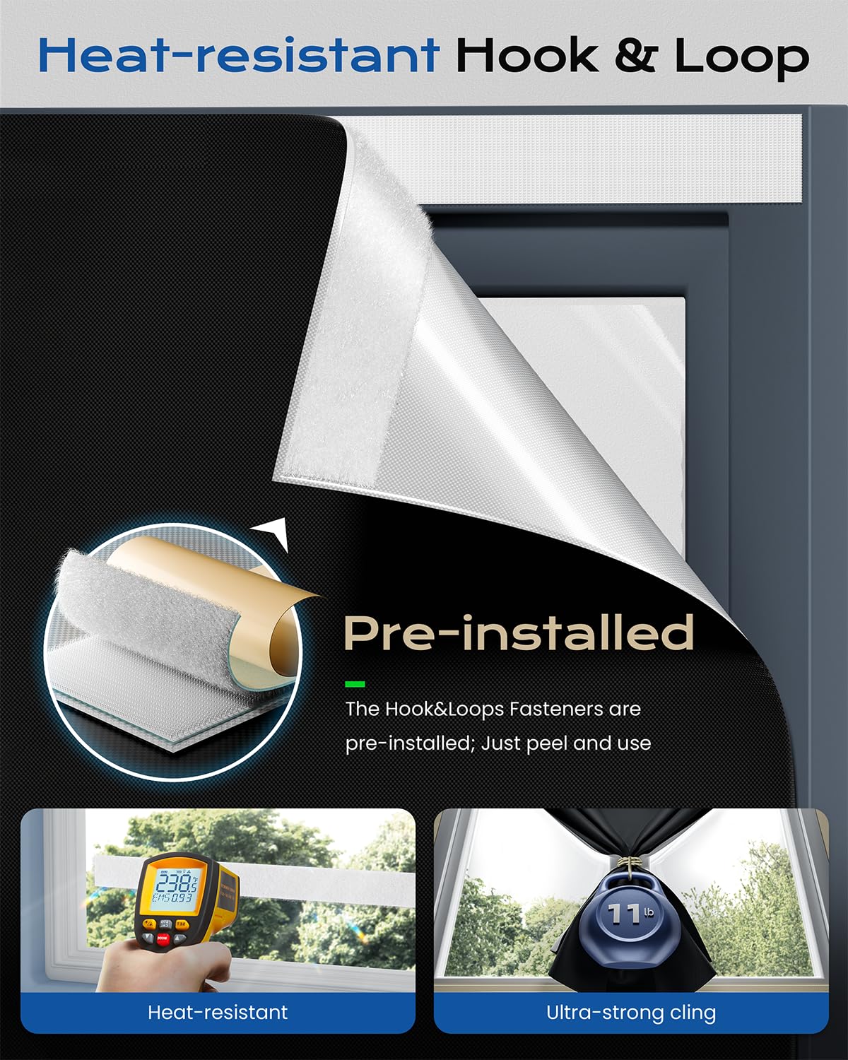 OTUOER 100% Blackout Portable Roller Shades with Magnetic Buckle, No Tools No Drill Cordless Blackout Blinds for Windows, Thermal Insulated Black out Curtains for Bedroom, Travel(35" W x 64" H, Black) OTUOER