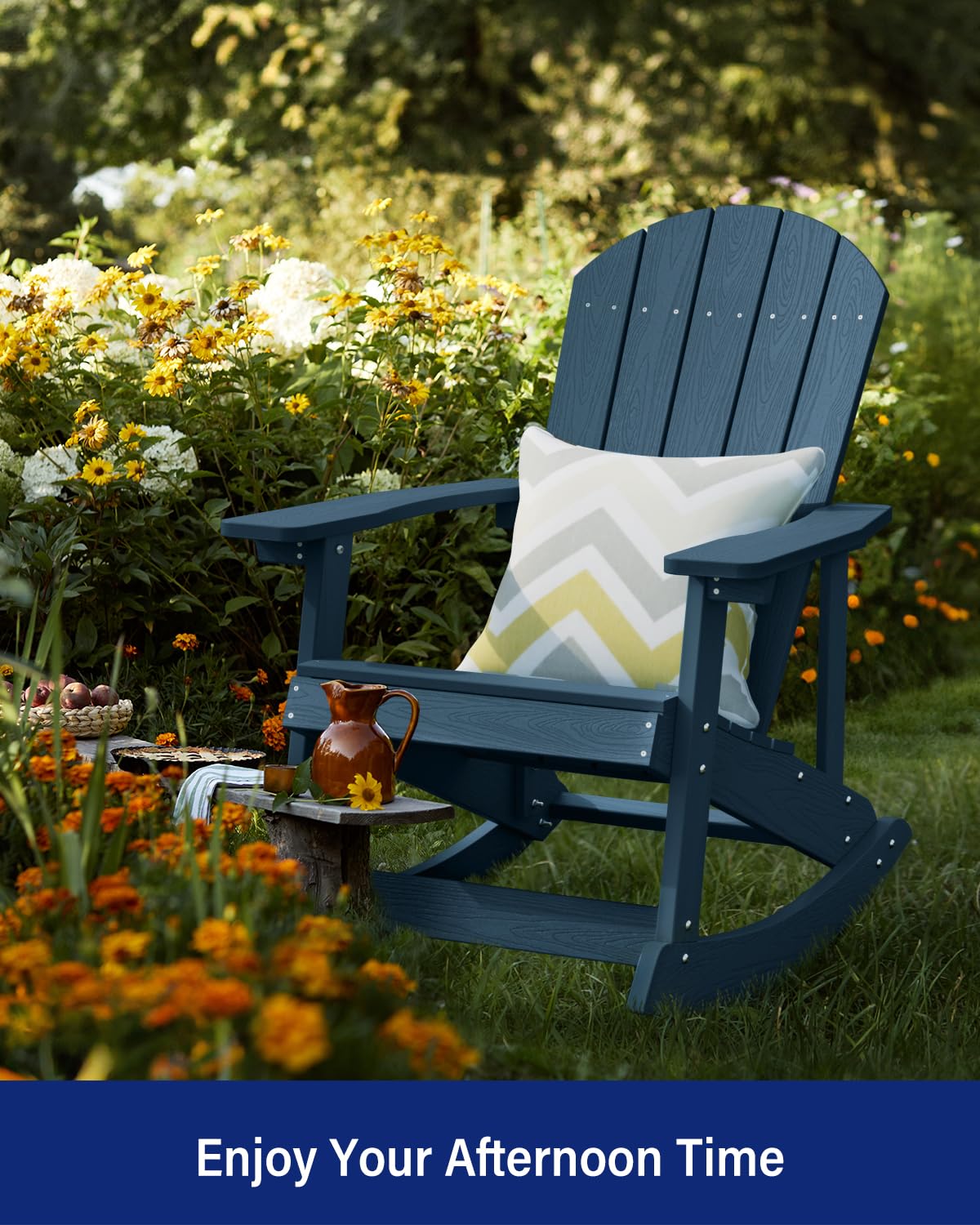 YEFU Outdoor Rocking Chair,Adirondack Rocking Chair,Patio Rocker Chair with Wide Back,Oversized Rocker Chair Look Like Real Wood, for Lawn, Porch, Backyard, Indoor and Garden(Navy Blue) YEFU