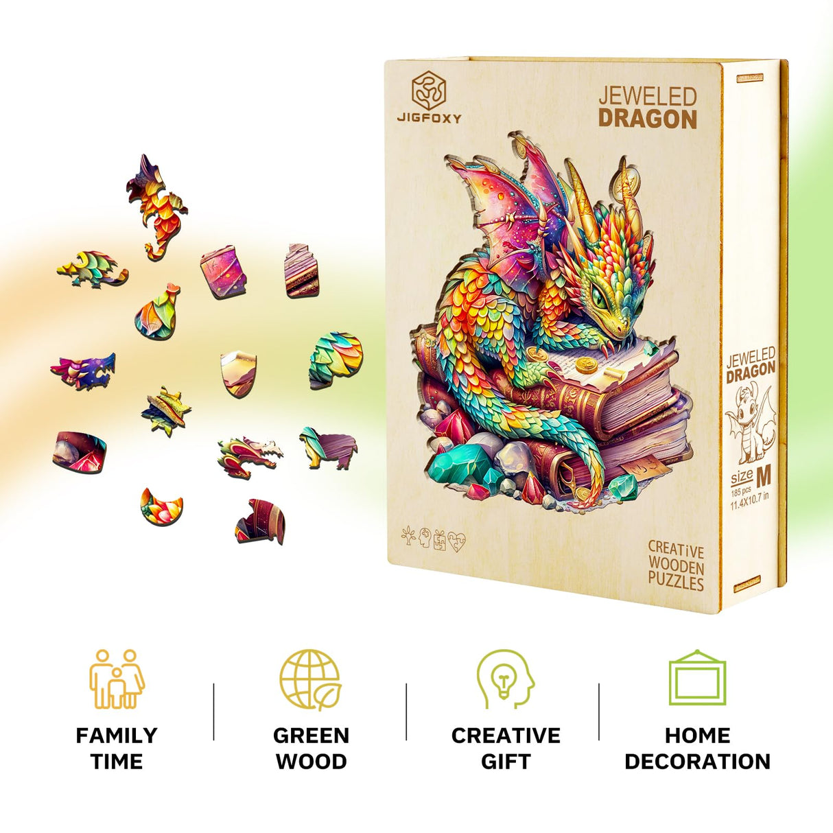 Jigfoxy Wooden Puzzles for Adults, Dragon Wood Puzzles Adult, Unique Animal Shape Wooden Jigsaw Puzzles, Birthday Gifts for Puzzles Lovers Family Friend (S-8.5 * 8in-100pcs) Jigfoxy