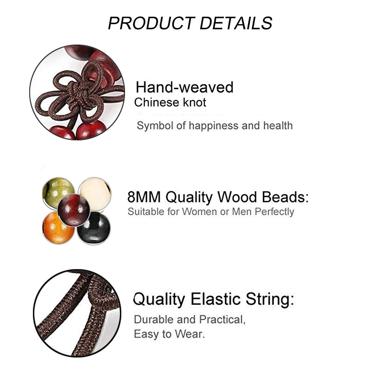 K&Q 9 Pcs Mens Womens Wood Necklace Chain Bracelets, Handmade Multilayer 8MM 108 Buddhist Prayer Strand Wood Beaded Bracelet Necklace Buddhist Beads Elastic K&Q