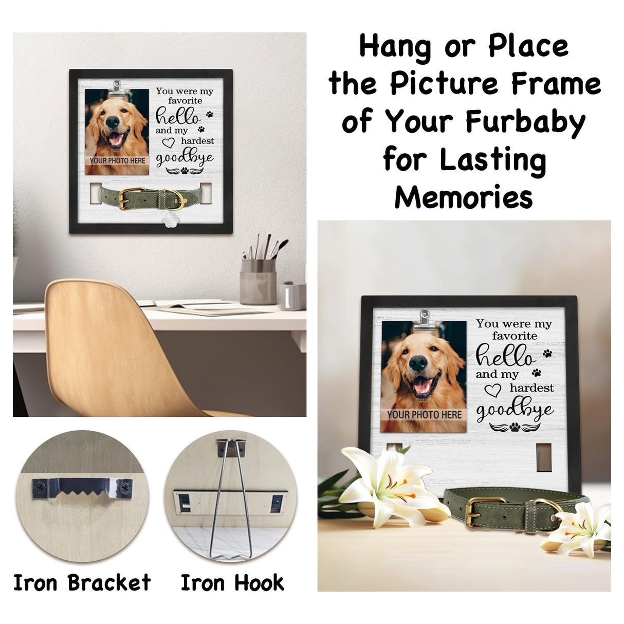 PUREFLY Dog Memorial Gifts for Loss of Dog, Loss of Dogs Sympathy Gift Pet Loss Sympathy Frame with Collar Holder, Pet Cat Remembrance Bereavement Gift PUREFLY