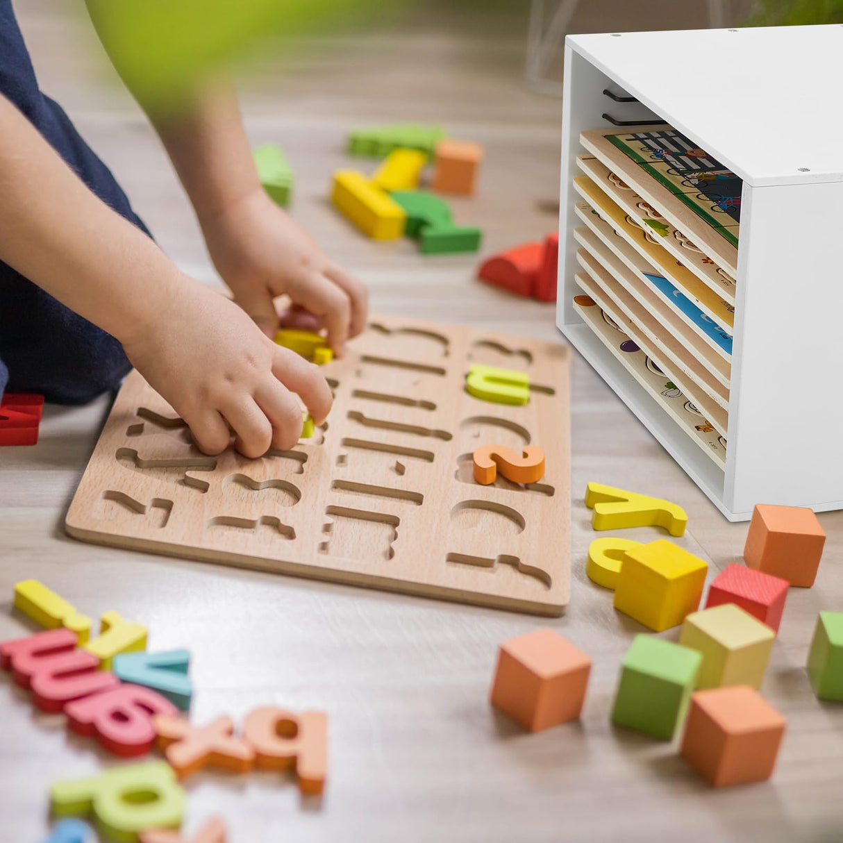 Sintuff Puzzle Holder Rack Wooden Jigsaw Organizer Layered Puzzle Storage Box Shelf Storage Case Holds 12 Puzzles for Craft Collection Lovers Accessories Sintuff