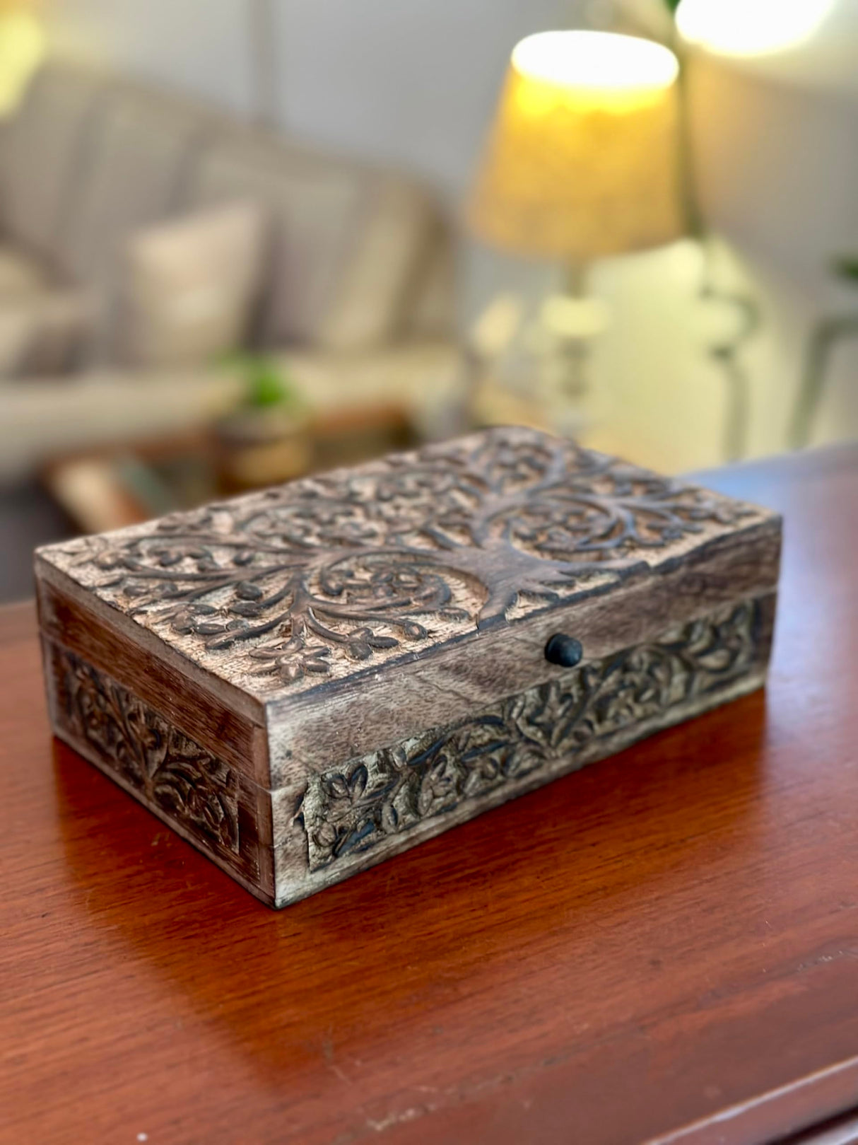 Great Birthday Gift Handmade Decorative Wooden Jewelry Box Tree Of Life Carving Jewelry Organizer Keepsake Box Treasure Chest Trinket Holder Watch Box Storage Lock Box Housewarming Gifts The Great Indian Bazaar