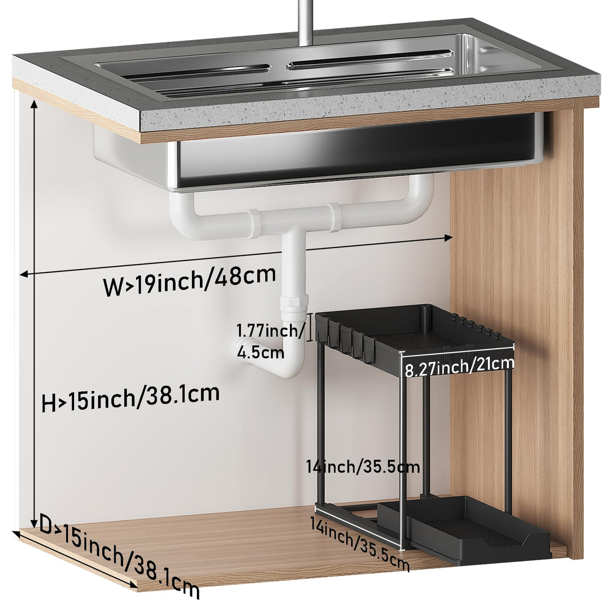 Meltrck Under Sink Organizer 2 Pack,Bathroom Under Cabinet Storage with Pull Out Sliding Drawers for Kitchen Organization,12.8 Inch,Black Meltrck
