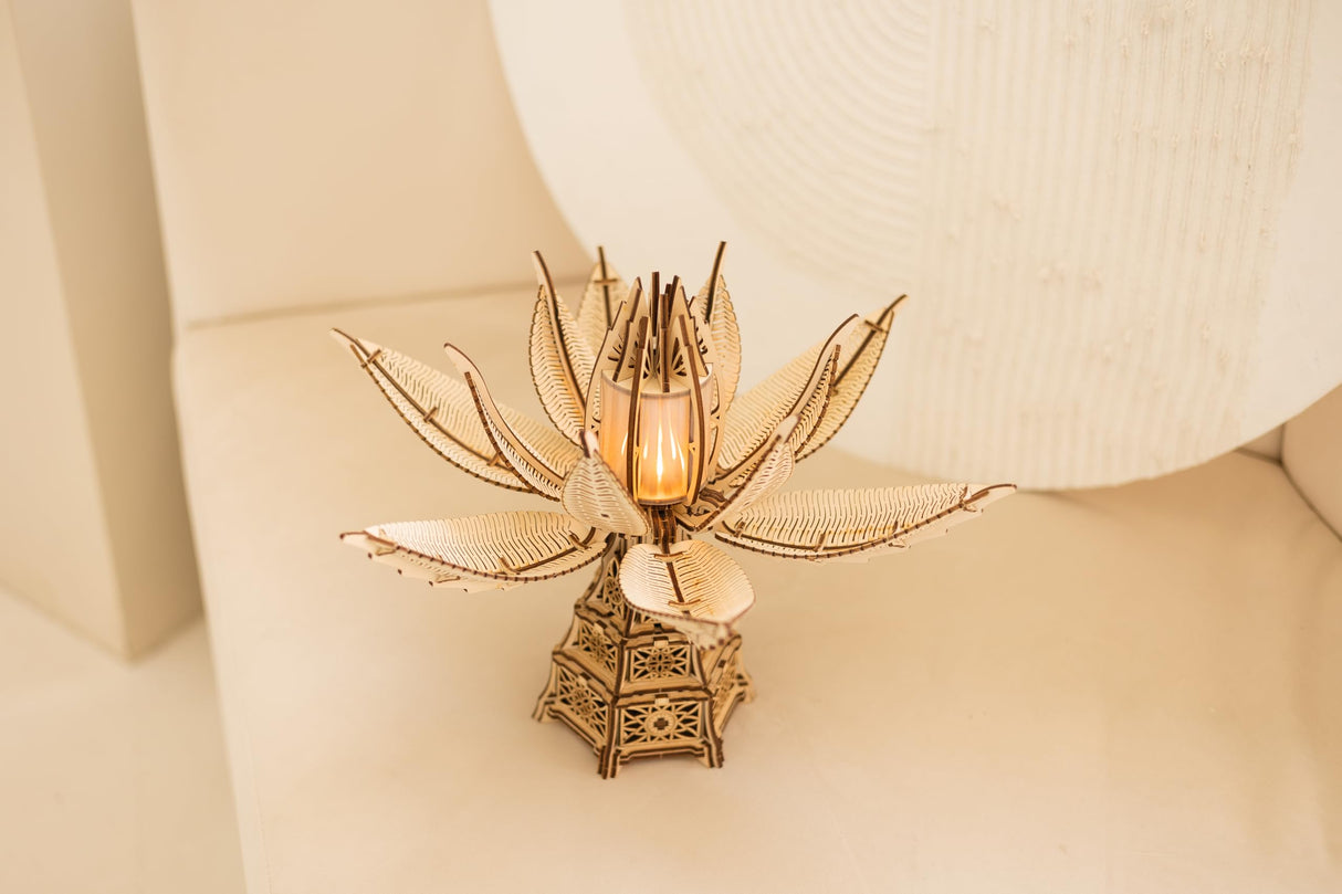 Wood Trick Fiery Bloom Luminous LED 3D Wooden Puzzles for Adults and Kids to Build - Interactive Mechanical Movement - Engineering DIY Project Mechanical 3D Puzzle Model Kits for Adults Wood Trick