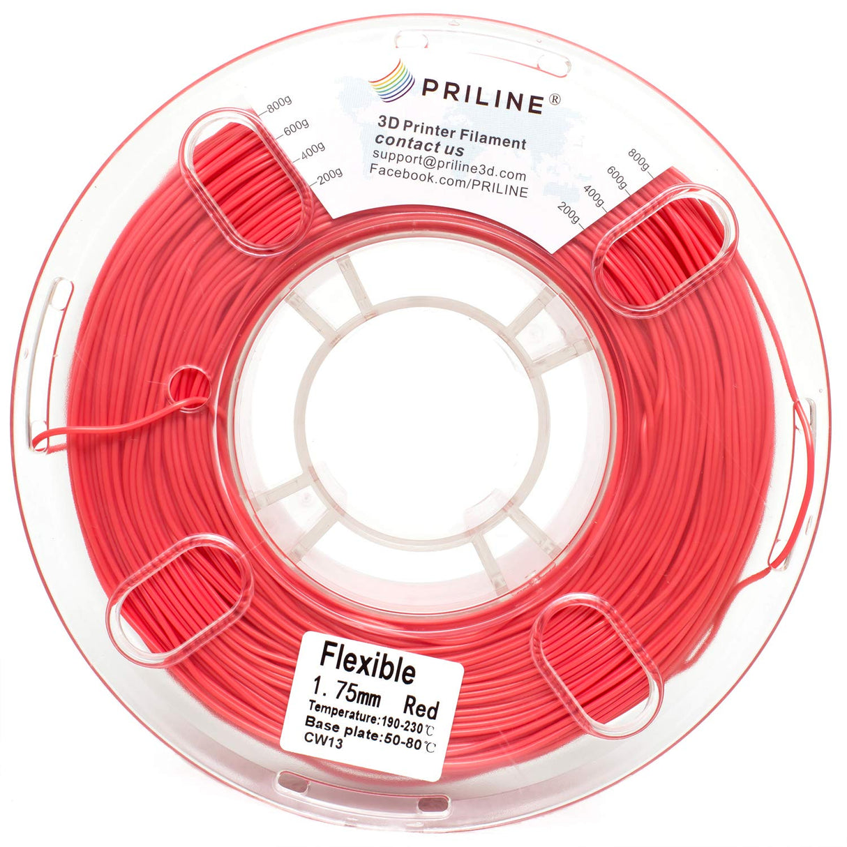 PRILINE TPU Filament,PRILINE 98A TPU Flexible Soft 3D Printer Filament,1KG 1.75mm Spool Durable Flexible Material, Red PRILINE