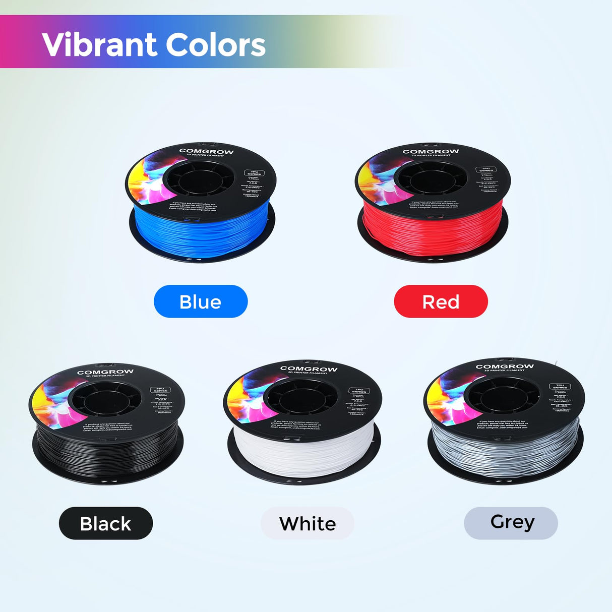 Comgrow TPU Filament, 1.75mm, 95A Soft TPU Flexible 3D Printer Filament Black 1kg (2.2lbs), Dimensional Accuracy +/- 0.02 mm, Fit Most FDM Printer Comgrow