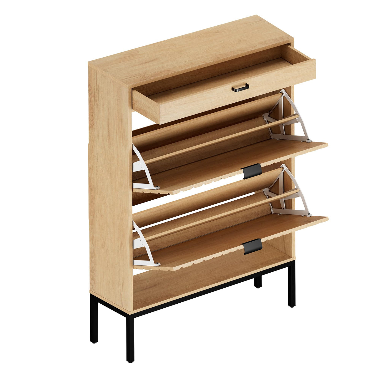 XIAO WEI Shoe Cabinet, Shoe Storage Organizer Cabinet with 2 Flip Half Moon Line Doors, Freestanding Shoe Rack with Adjustable Shelf for Entryway(Oak) XIAO WEI