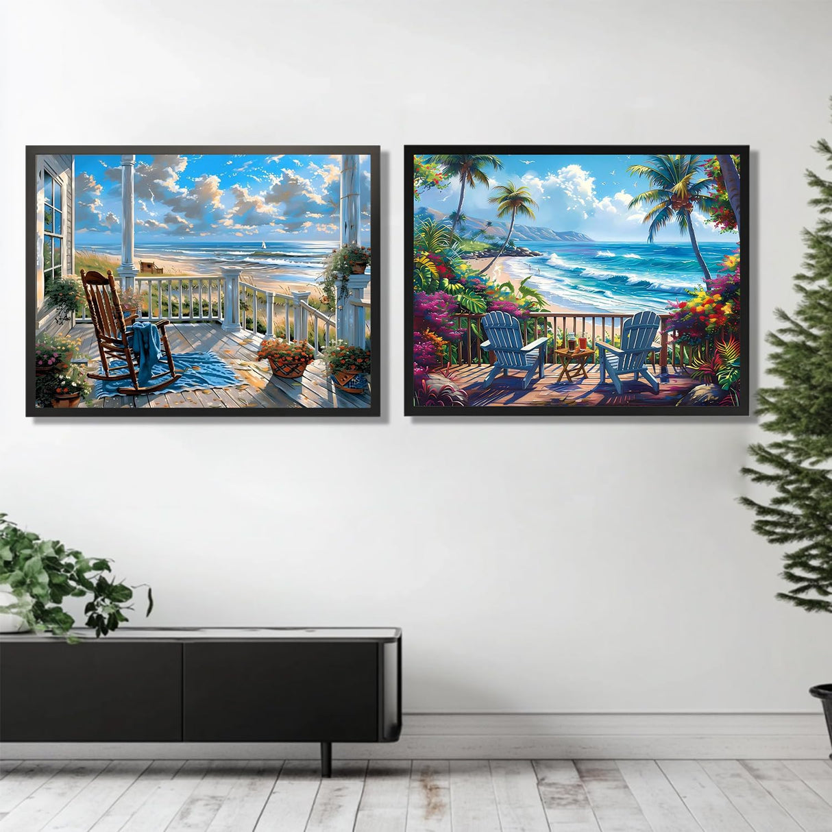 2 Pack Paint by Numbers Kit for Adults, Beach Paint by Numbers for Adults, DIY Adult Painting by Numbers Beginners on Canvas Acrylic for Home Wall Art Decor 12x16Inch (Rolled Package) Mandun