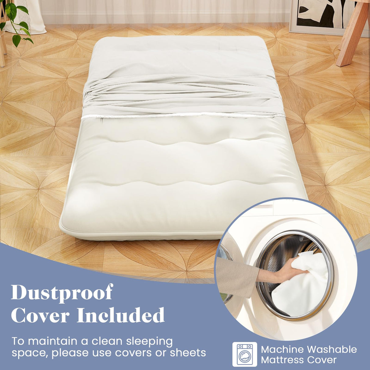 Giantex Japanese Floor Mattress, 4 Inch Futon Mattress w/Washable Cover & Storage Bag, Foldable Roll up Mattress Tatami Mat, Portable Sleeping Pad for Camping, Dormitory, Kids Floor Lounger Bed, Twin Giantex