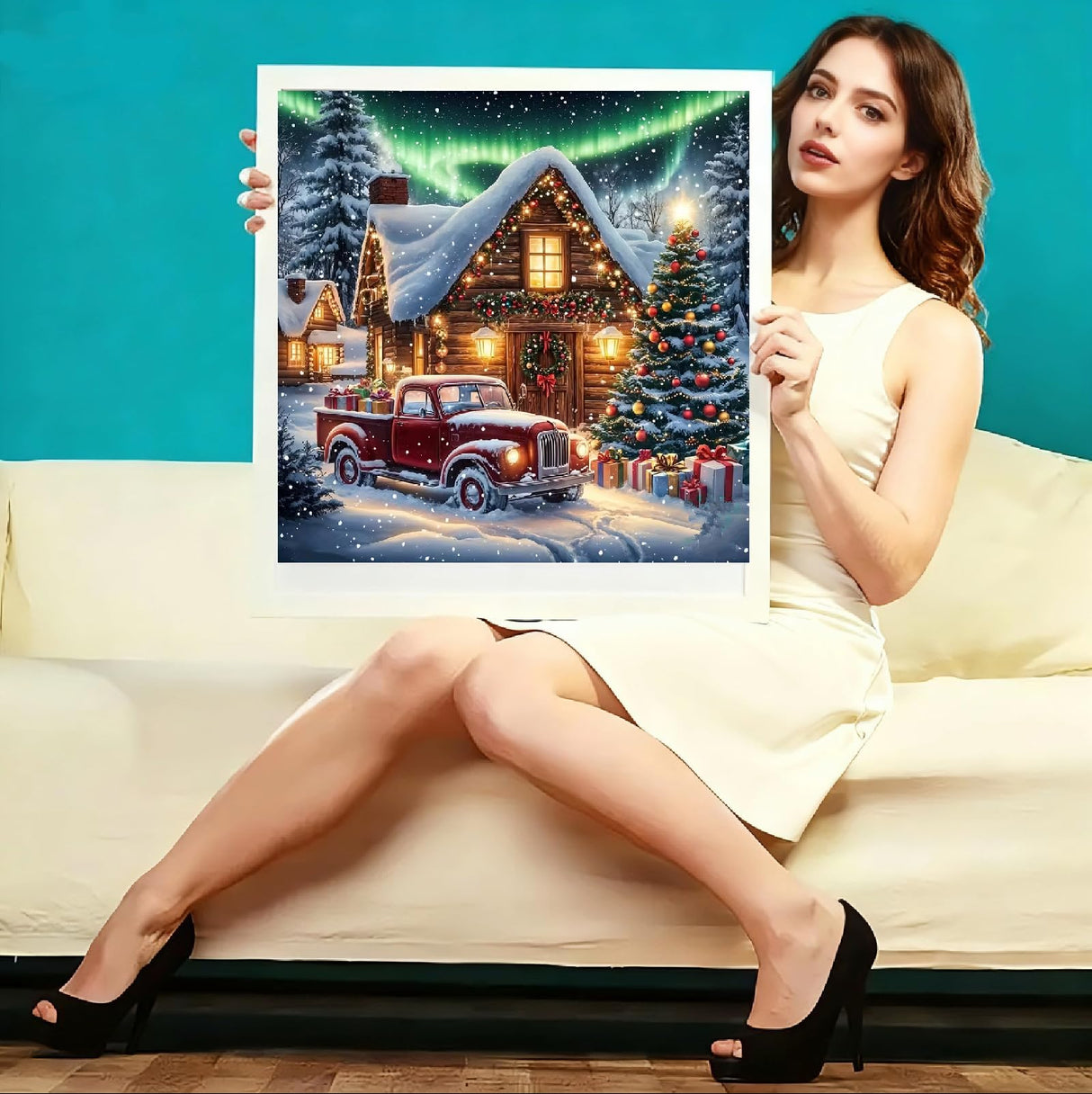 JFYHAB Christmas Diamond Art Kits for Adults,Red Truck Diamond Painting Kits for Adults Beginners,5D DIY Round Full Drill Christmas House Gem Art Paint by Diamonds Dots for Home Decor Gift 12x12inch JFYHAB