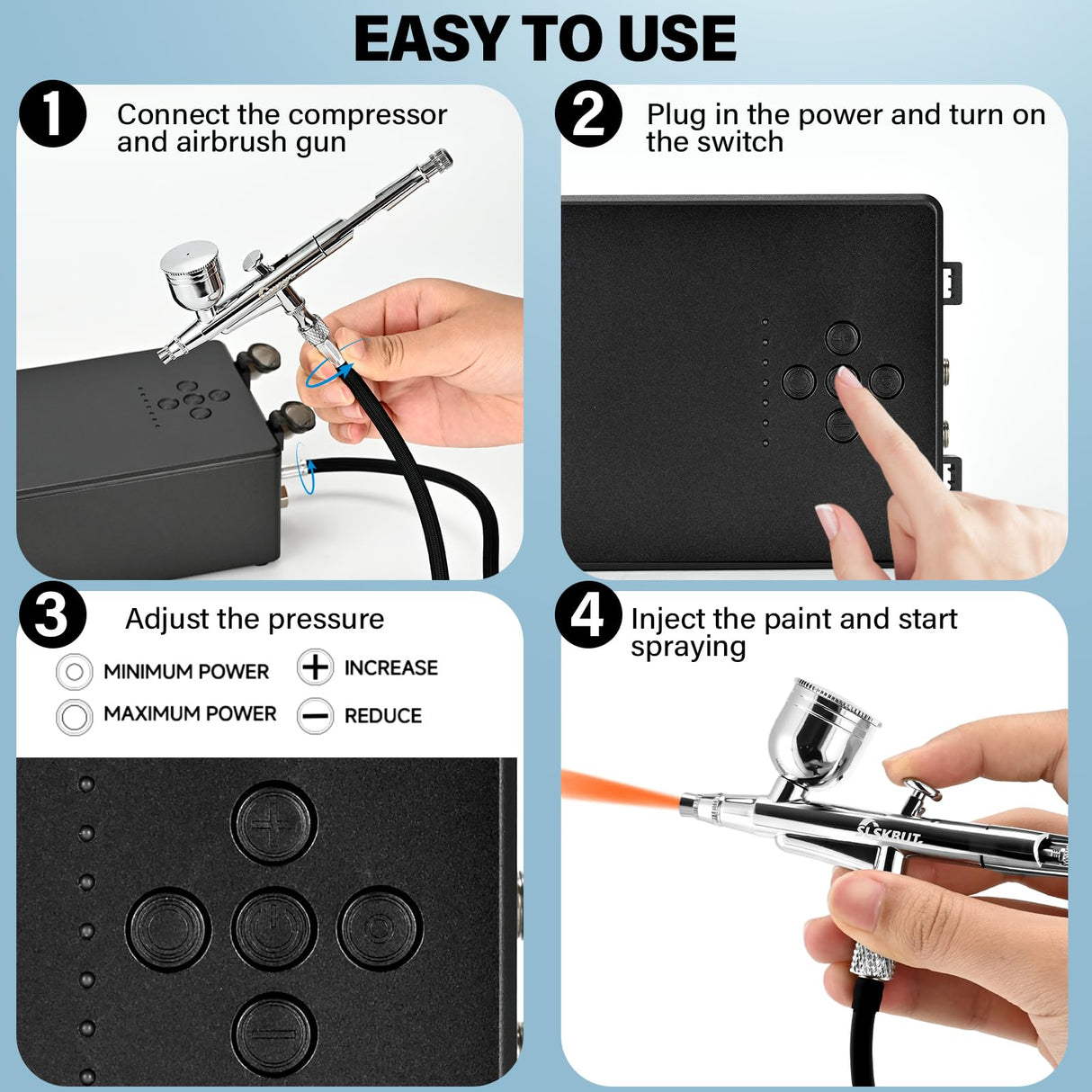 Slskbut Airbrush Kit with Air Compressor 7-Gear Adjustable, 55 PSI Professionals High-Power Air Brush Set, Dual-Action Airbrush Spray Gun Set, for Painting, Nail Art, Makeup, Model and Cake Coloring SLSKBUT