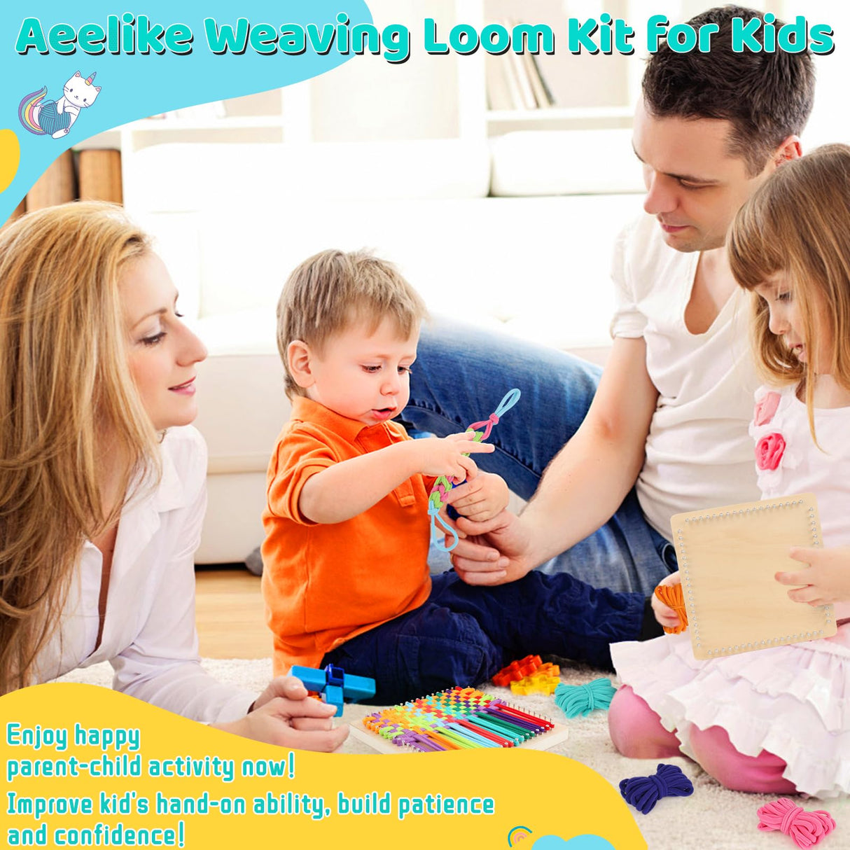 Aeelike Weaving Loom Kit for Kids, Potholder Wood Loom Kits Including 192 PCS Colorful Craft Loops Detailed Instructions for Girls Boys Ages 5-12 Activity, Durable-Perfect Kids Gift-Happy Time Aeelike