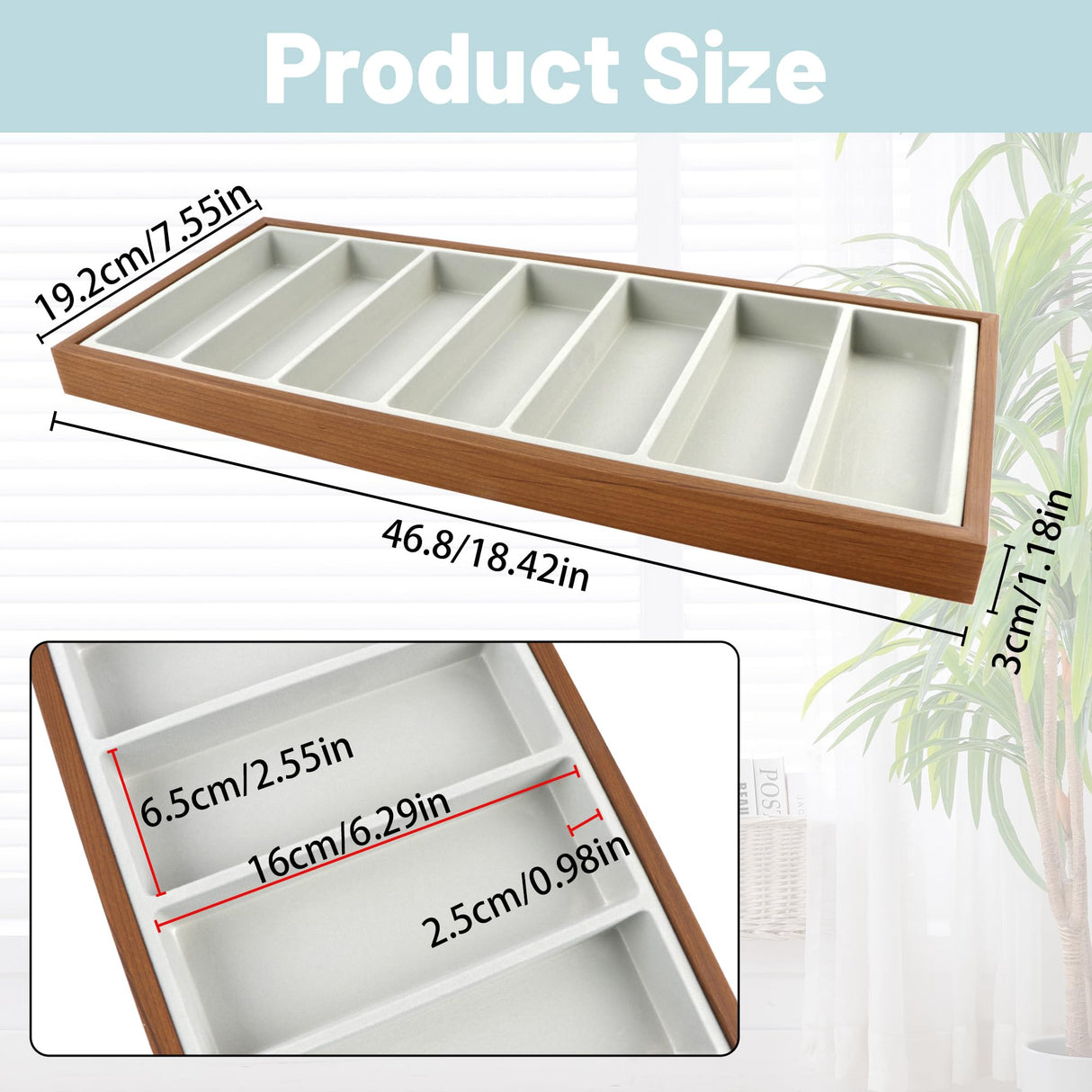 Homeanda Wooden Sunglasses Organizer Tray, Eyeglasses Display Case, Sun Glasses Storage Box, Eyewear Jewelry Tray, Wood Frame Glasses Holder (7 Grids) Homeanda