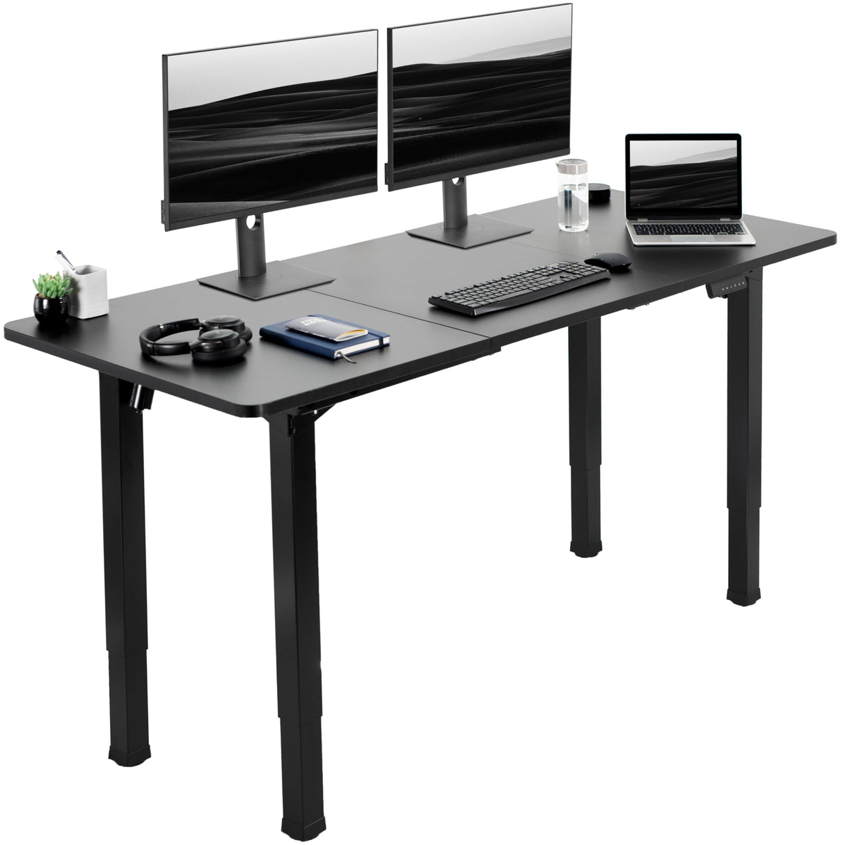 VIVO Electric Height Adjustable 71 x 30 inch Memory Stand Up Desk, Black Extra Deep Table Top, Black 4-Leg Dual Motor Frame, DESK-KIT-E4BB VIVO