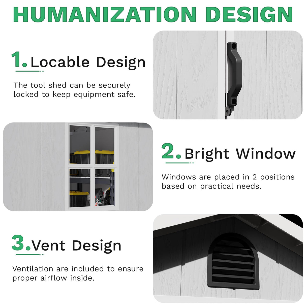 Greesum 4×4FT Plastic Outdoor Storage Shed with Floor, Resin Storaged Sheds with Lockable Door, Window & Vent, All-Weather Tool Sheds for Garden, Backyard, Patio, Light Gray (One-Piece Panel) Greesum