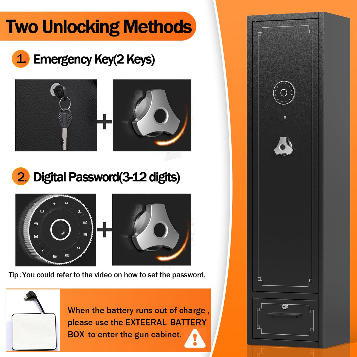 SAPITAL 6 Gun Safe,Gun Safes for Home Rifle and Pistols,Gun Cabinet,Rifle Safe,Gun Cabinet for Rifles and Shotguns,Gun Safes & Cabinets with Drawer and Removable Shelf (6 Gun Safe - Digital) SAPITAL