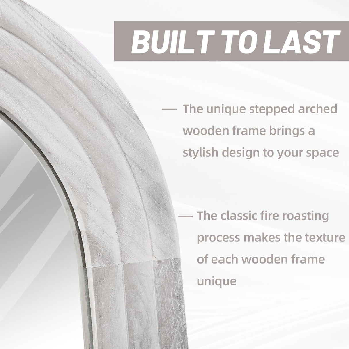 ZHUNFA Arched Full Length Mirror with Solid Wood Frame, 71x32 Farmhouse Wall Mirror Full Length with Stand, Vertical Hanging, Leaning Standing for Bedroom, Living Room, Rustic White ZHUNFA