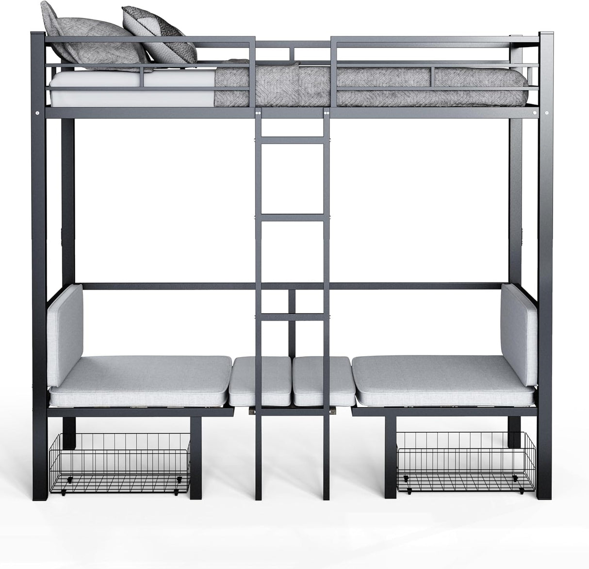 UOCFYK Full Size Loft Bed with with Desk, Convertible Bunk Bed Frame for Kids Bedroom w/Wood Slats Support & Guardrail & Ladders & Drawers, No Box Spring Needed, Black (Cushion not Included) UOCFYK