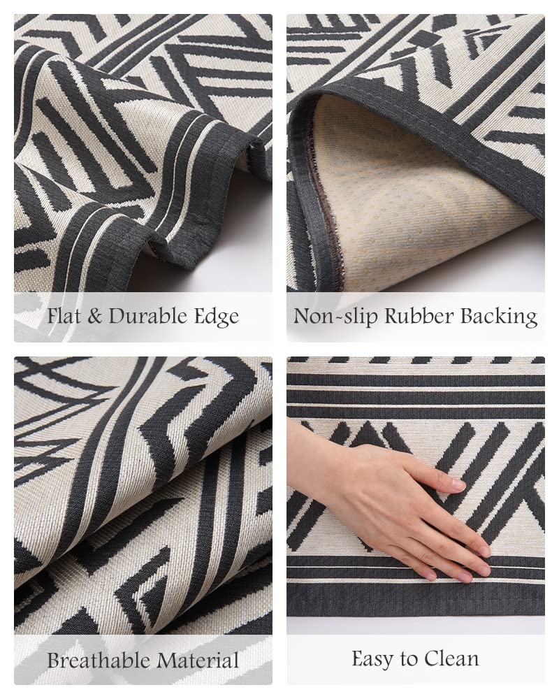 Outdoor Rug Carpet 6x9 ft, Flatweave Textured Outdoor Patio Rug Non Slip Indoor Outdoor Rugs with Rubber Particles Backing Boho Outdoor Area Rug for Patio Deck Front Porch Backyard Balcony MontVoo