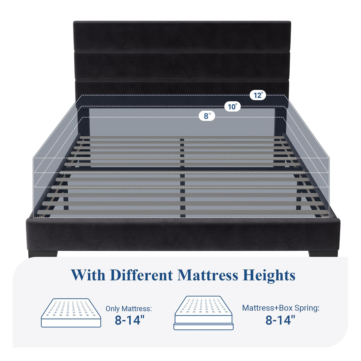 Allewie Full Size Platform Bed Frame with Velvet Upholstered Headboard and Wooden Slats Support, Fully Upholstered Mattress Foundation/No Box Spring Needed/Easy Assembly, Black Allewie