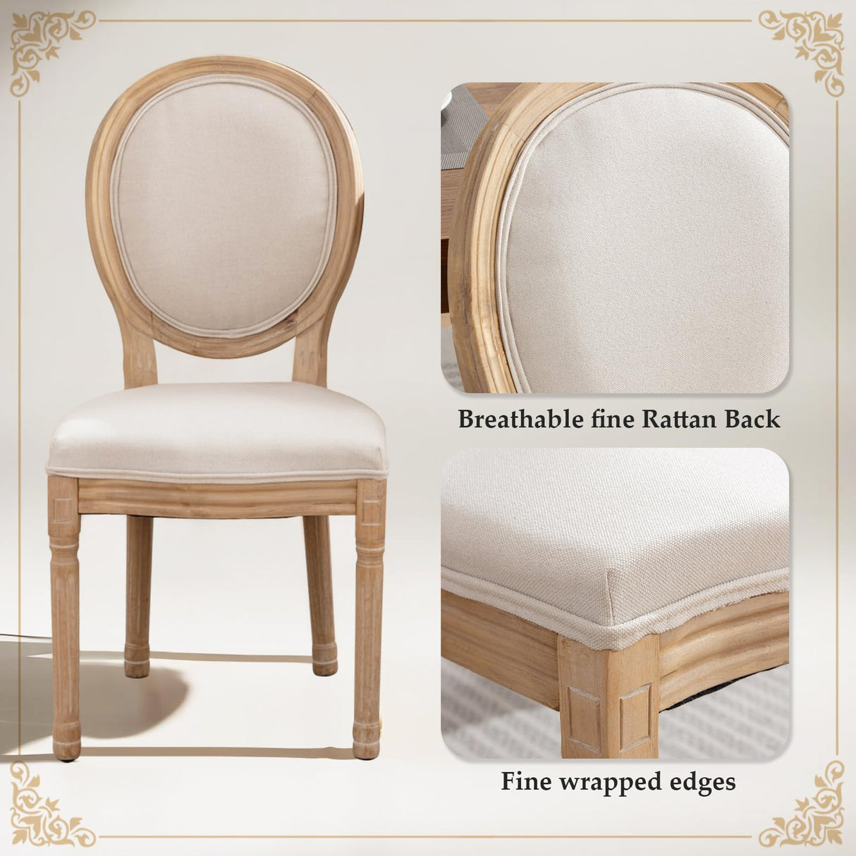 SoarFlash French Dining Chairs Set of 4, Vantage Dining Chair with Round Back, Farmhouse Country Dining Chair for Kitchen,Bedroom,Beige SoarFlash