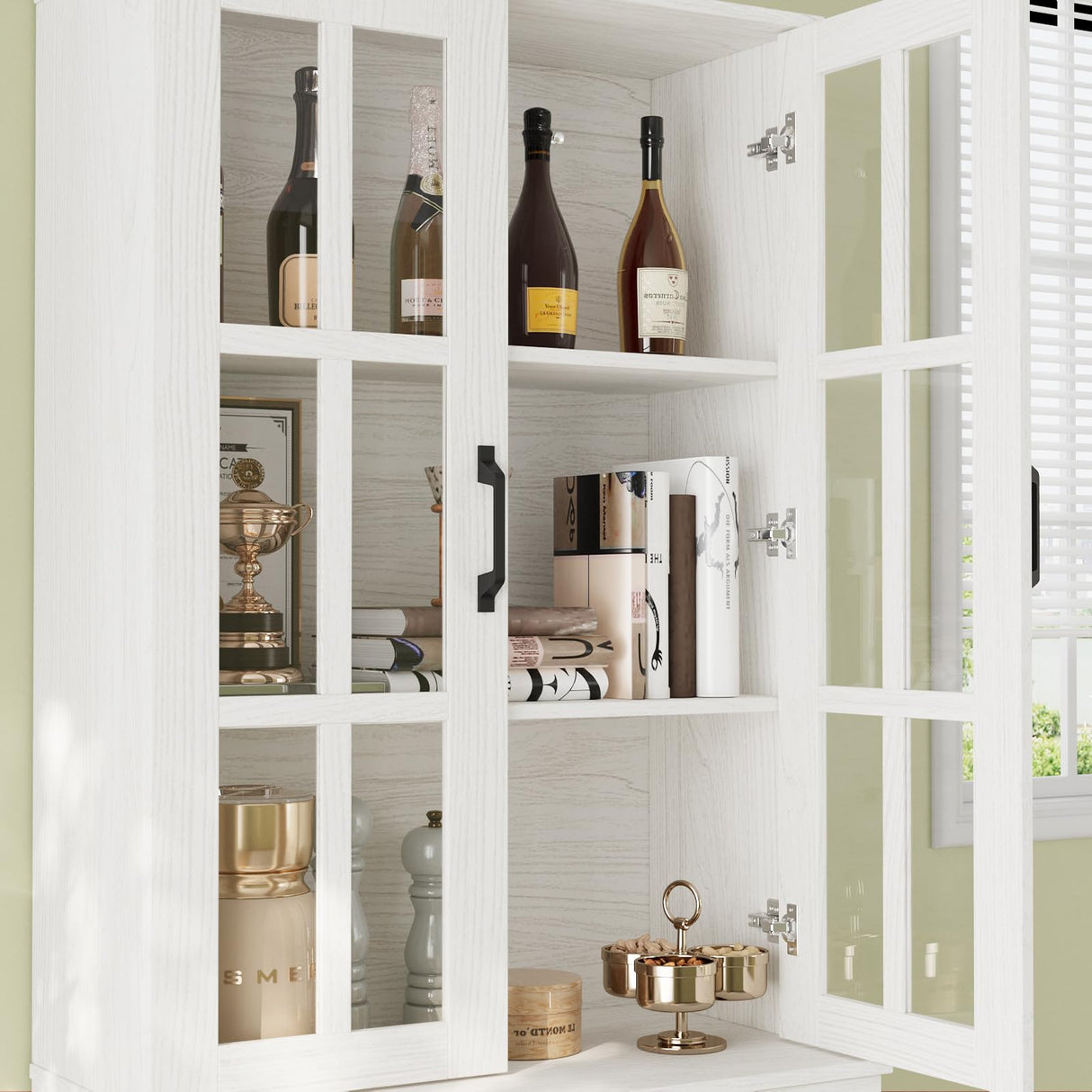 VOWNER 95" TV Stand for TVs up to 75", 4-Piece TV Hutch with Cabinets, Entertainment Center with Bookshelves, Modular TV Console for Living Room, 2D+2F (White) VOWNER