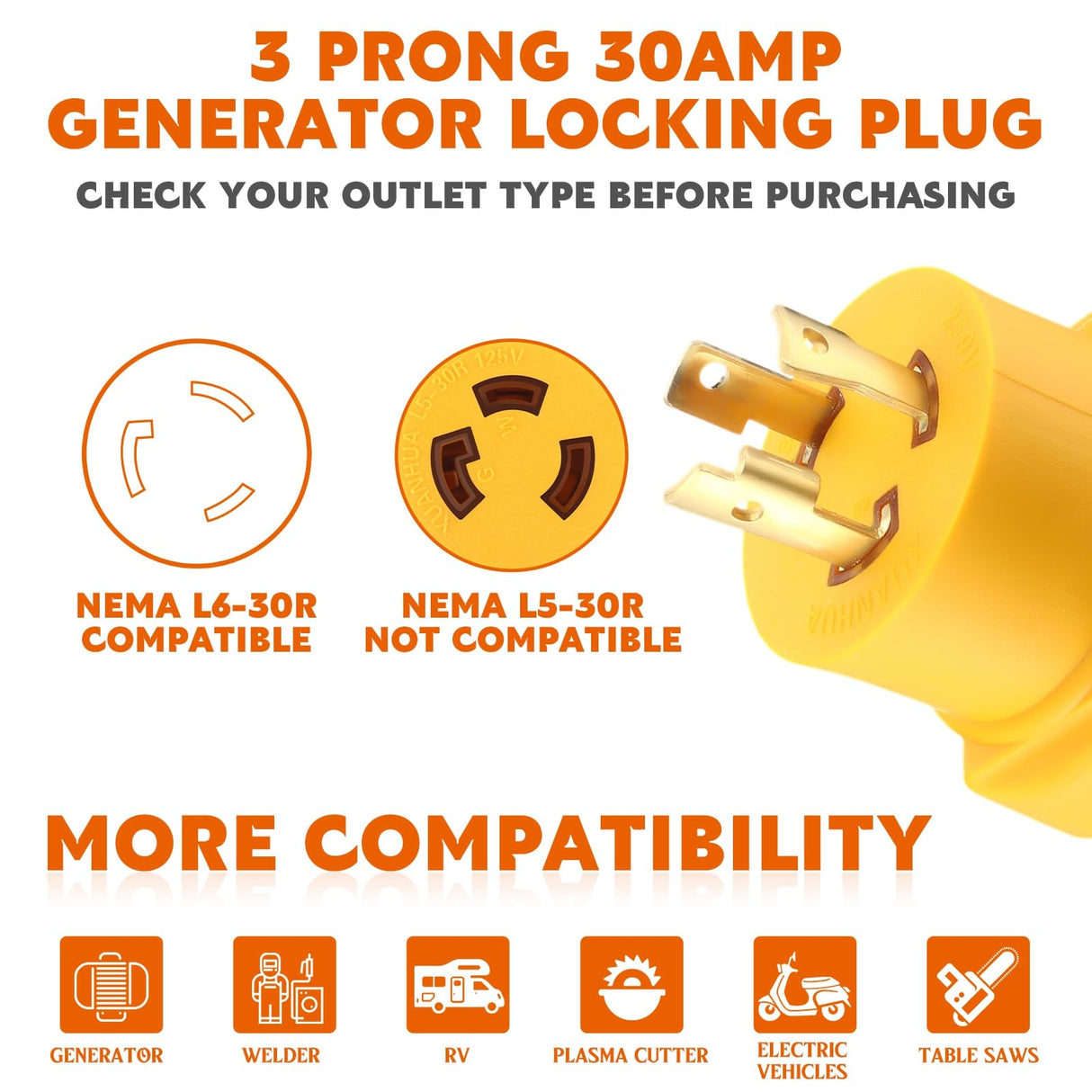 Kanayu Generator Welder Adapter Compatible with Nema L6-30P to 6-50R 3 Prong 30 Amp Locking Male Plug to 50 Amp Female Receptacle Adapter Generator RV EV Charger Power Cord Connector Kanayu
