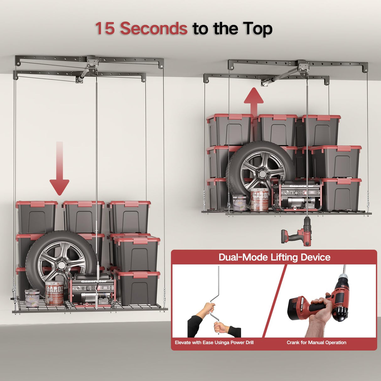 KOKORACKER Overhead Garage Storage Rack, Adjustable Heavy-duty 4x4 Ft Ceiling Storage Racks with Safety Lock, Ideal for Garage Storage Lifting Organization System, 250lbs Capacity KOKORACKER