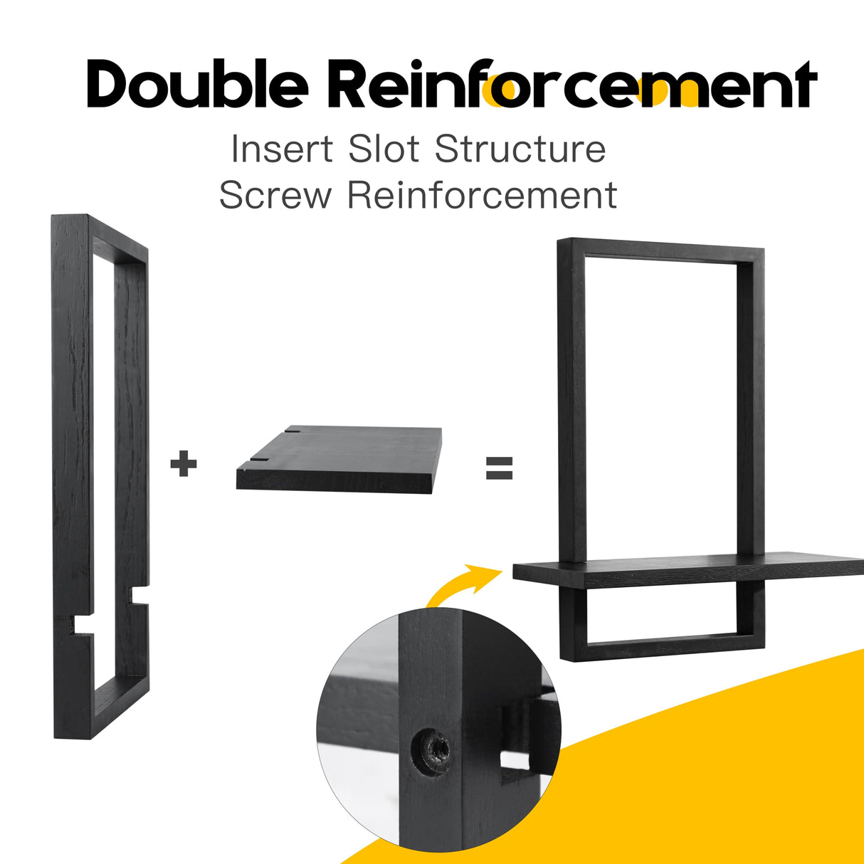 PHOENANCEE Square Floating Shelves Black,Framed Hanging Shelf for Wall Set of 2,Decorative Modern Chic Plants Decor for Living Room Bedroom Bathroom Home Office,Soild Wood,L+S PHOENANCEE