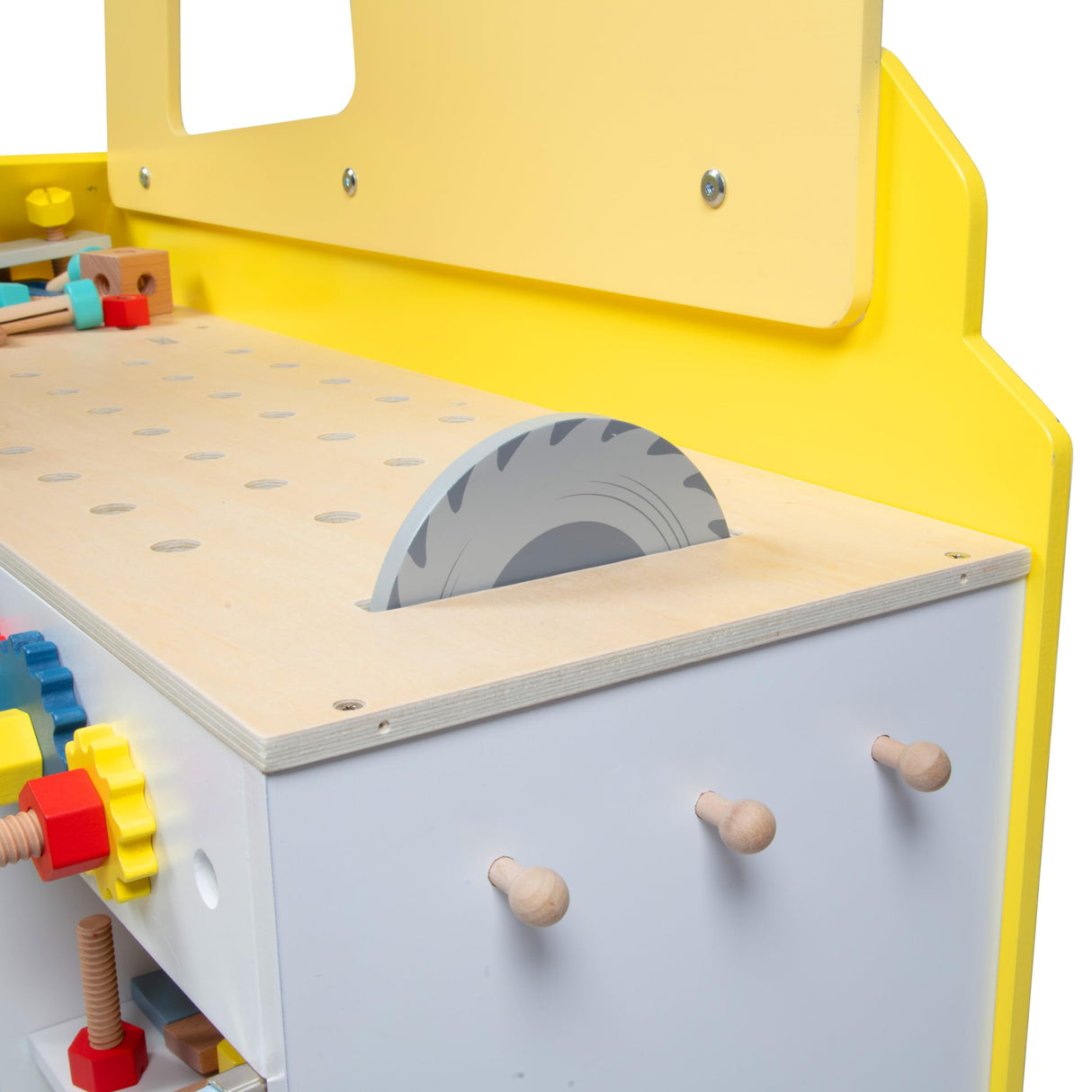 Construction Truck Wooden Playset w 60+ Toy Pieces- Pretend Hammer Saw Bolts & Screws- Spinning Turn Saw, Steering Wheel & Wood to Saw Apart, Dual Sided Play Stand, Workbench Building for Kids Gift Svan