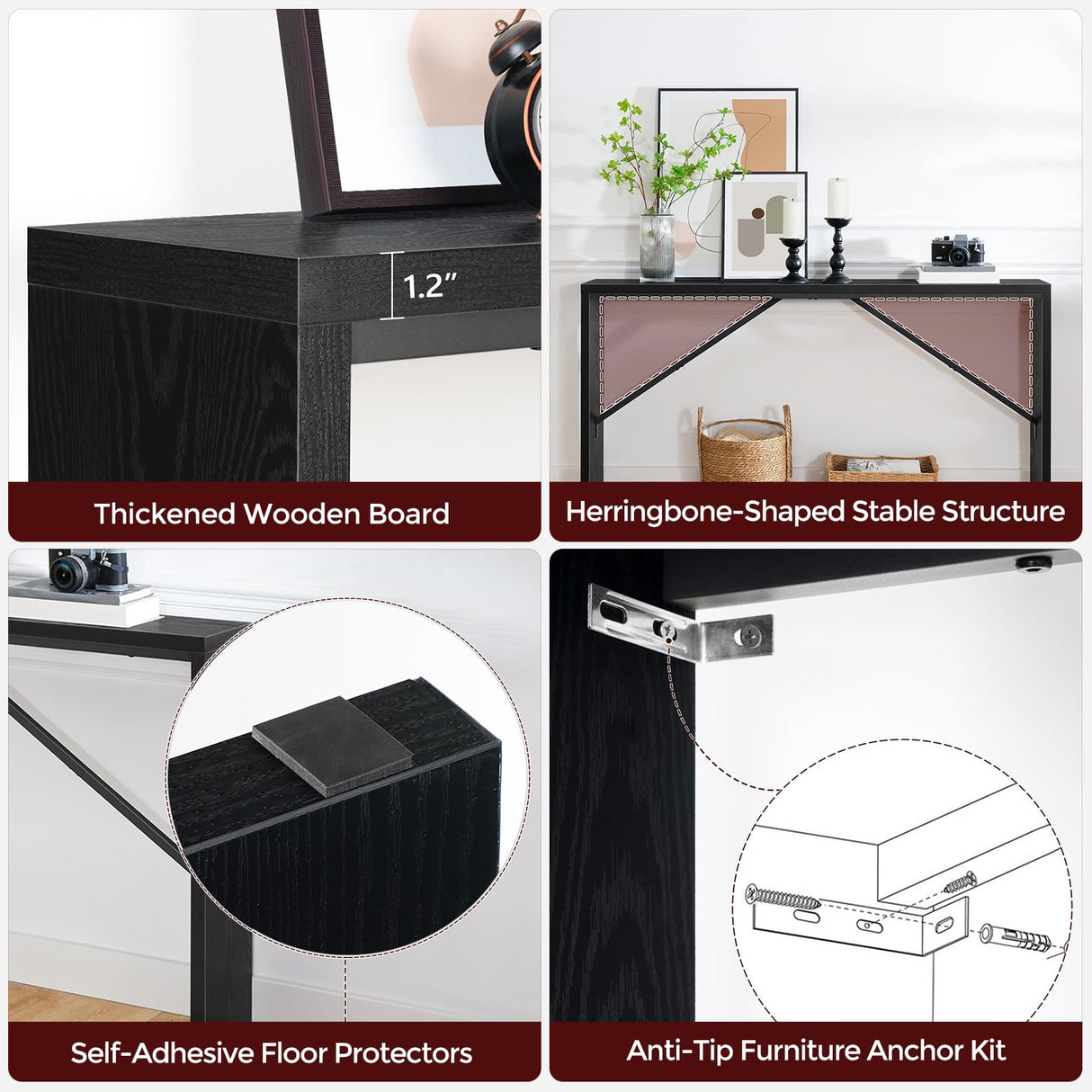 MAHANCRIS Console Table, 62.2" Long Sofa Table Behind Couch, Narrow Entryway Table, Farmhouse Dining Table with Angled Metal Frame, Industrial Console Table for Entryway, Black CTHB15801 MAHANCRIS