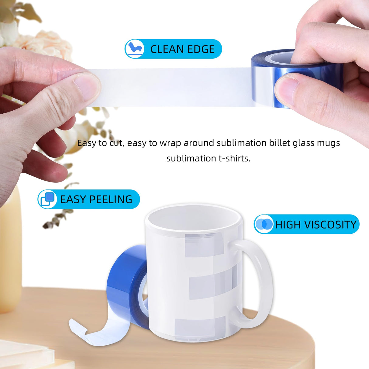 TSSART P18 Heat Tape - Blue Heat Press Tape for Vinyl Sublimation Heat Sublimation Heat Transfer, Oxidation and High Temperature Resistance Residue Free - 4Pack, 0.4inch x 54FT TSSART