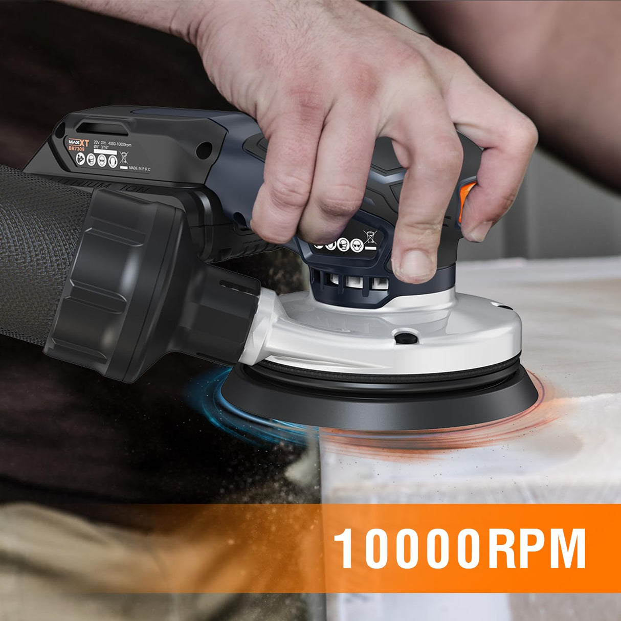 MAXXT Cordlees Random Orbital Sander, Burshless 20V Electric Sander, 7 Variable Speed Palm Sander, 4000-10000RPM, Dust Collector, Portable Sander Tools Kit for Woodworking(Battery Included) MAXXT