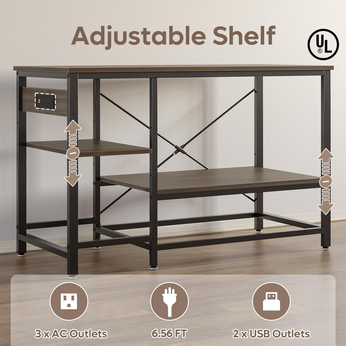 Becuddler 55 Gallon Fish Tank Stand with Charging Station, 49.2x13.8 Metal Aquarium Stand with 3-Tiers Adjustable Storage Shelves, 6-Legs Reptile Terrarium Stand, 700 LBs Becuddler