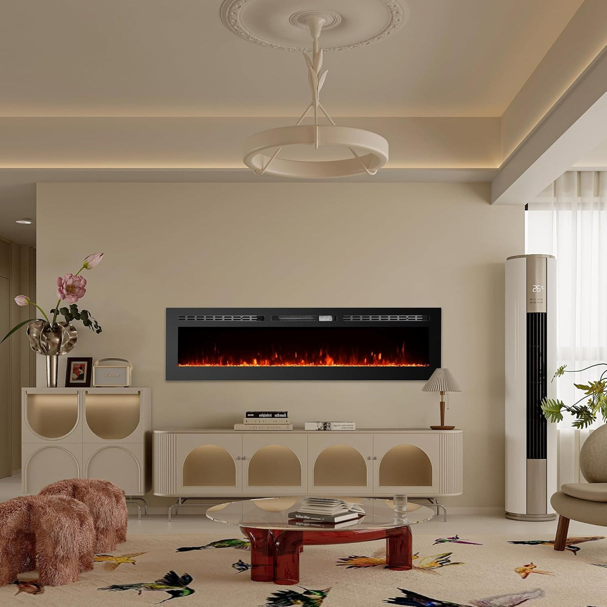 60" Recessed and Wall Mounted Fireplace Electric Fireplacewith Smart WiFi Infrared Linear Fireplace Heater 750w/1500w &12 LED Flame Colors & Timer Remote, Low Noise Operation Attracoast