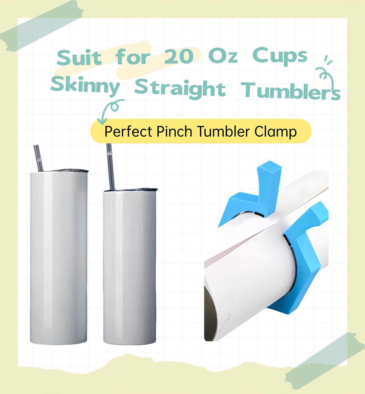 2PCS Tumbler Holder Tumbler Clamp for Sublimation,Pinch Tumbler Clamp Perfect,Tumbler Clamp Sublimation Tools for 20 Oz Cups Skinny Straight Tumblers(Blue&Pink)-SATONBEYI SATONBEYI