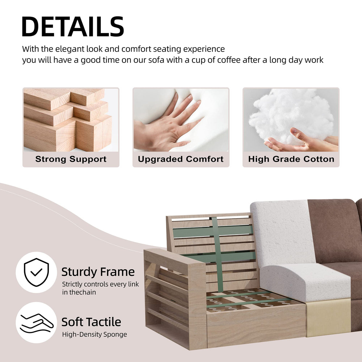 Shintenchi Convertible Sectional Sofa Couch, Modern Linen Fabric L-Shaped , 3-Seat Sofa Sectional with Reversible Chaise for Small Living Room, Apartment and Small Space (Chocolate) Shintenchi