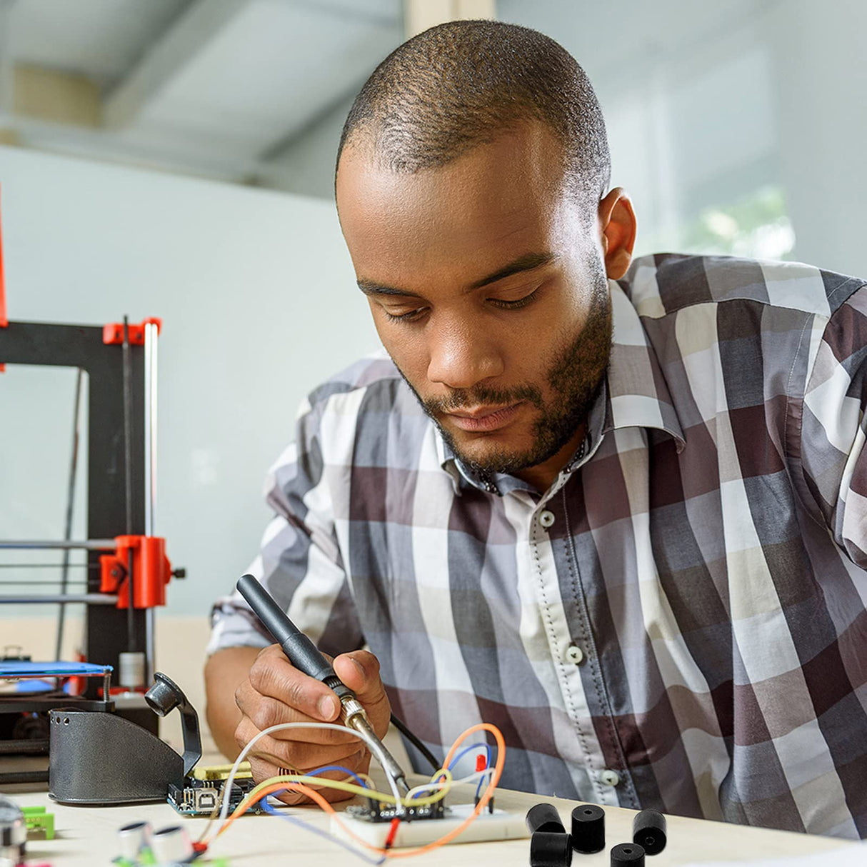 Honoson 8 Pcs 3D Printer Heatbed Parts Silicone Leveling Solid Bed Mount Stable Hotbed Heat Resistant Buffer Compatible with CR-10 Ender 3 Bottom Connect (Black,0.63 Inch, 0.7 Inch) Honoson