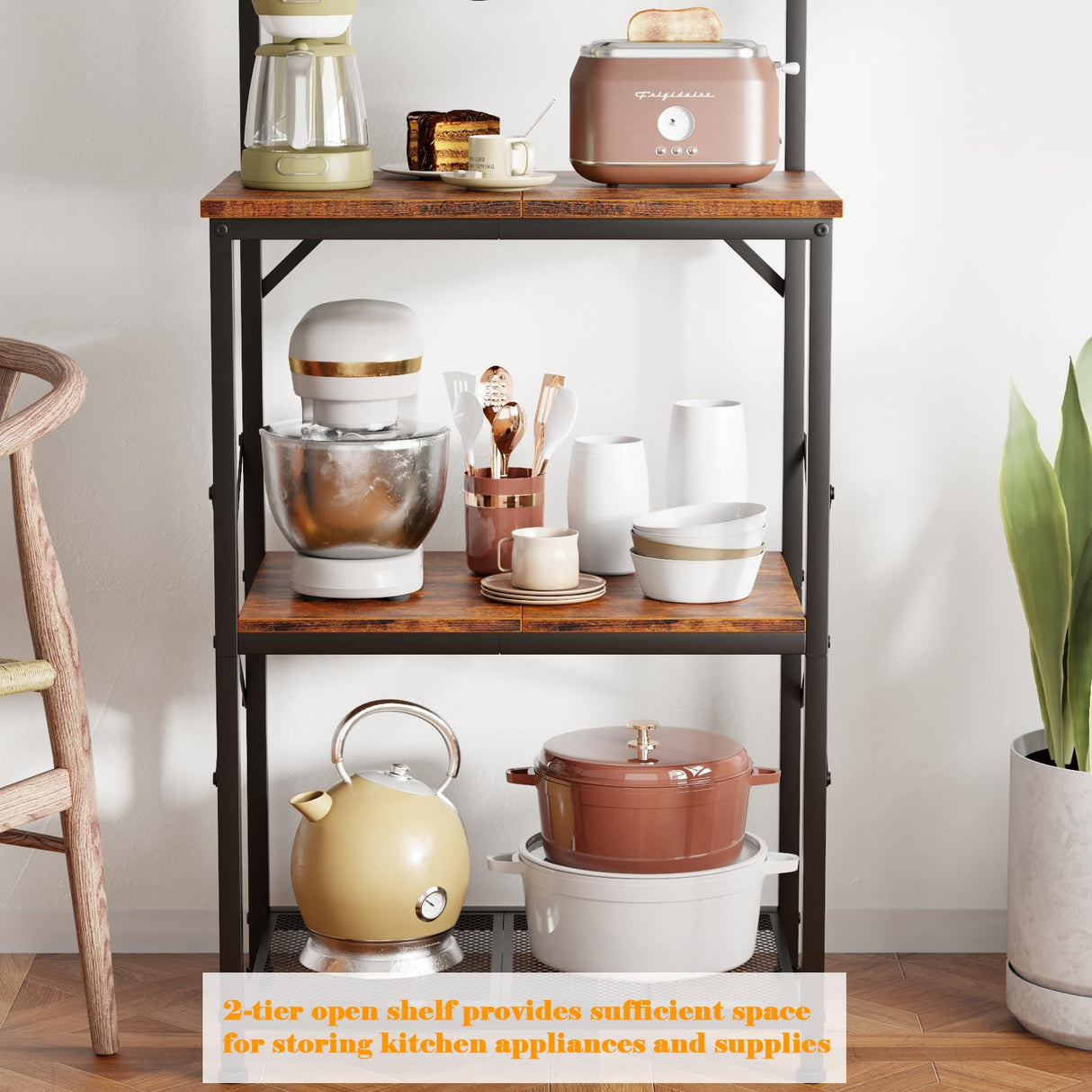 Furologee Rustic Brown Kitchen Bakers Rack with Hutch & 4-Tier Storage Furologee