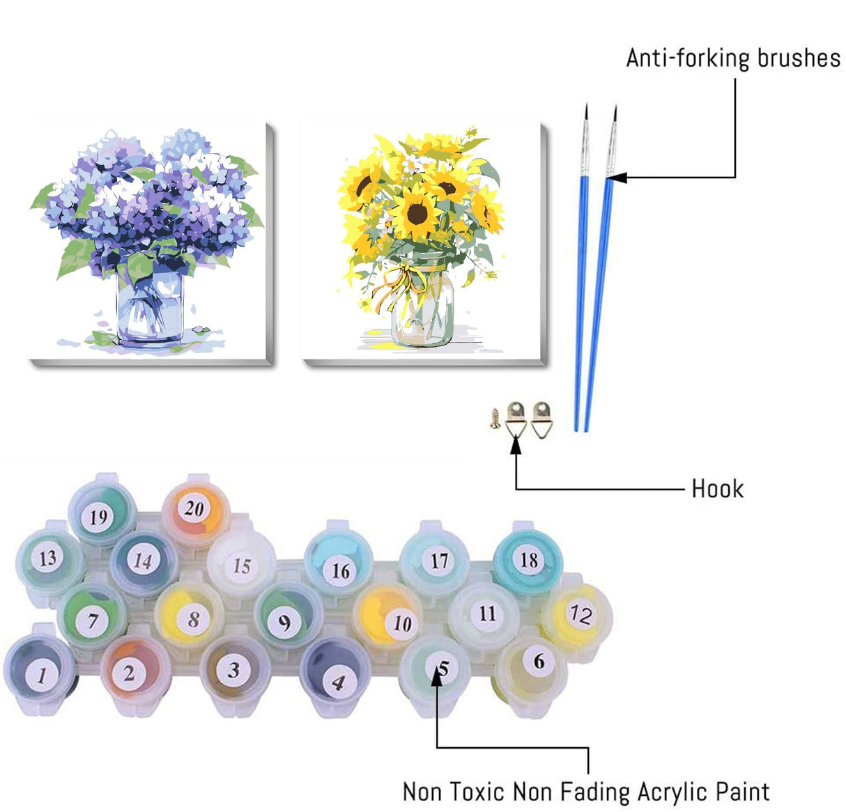 2 Packs Framed Flower Paint by Numbers Kit for Adults, Easy Acrylic Paint by Numbers on Canvas with Paints and Brushes, Small Flowers Arts and Crafts Kits for Home Wall Decor(8 * 8inch) Clendo