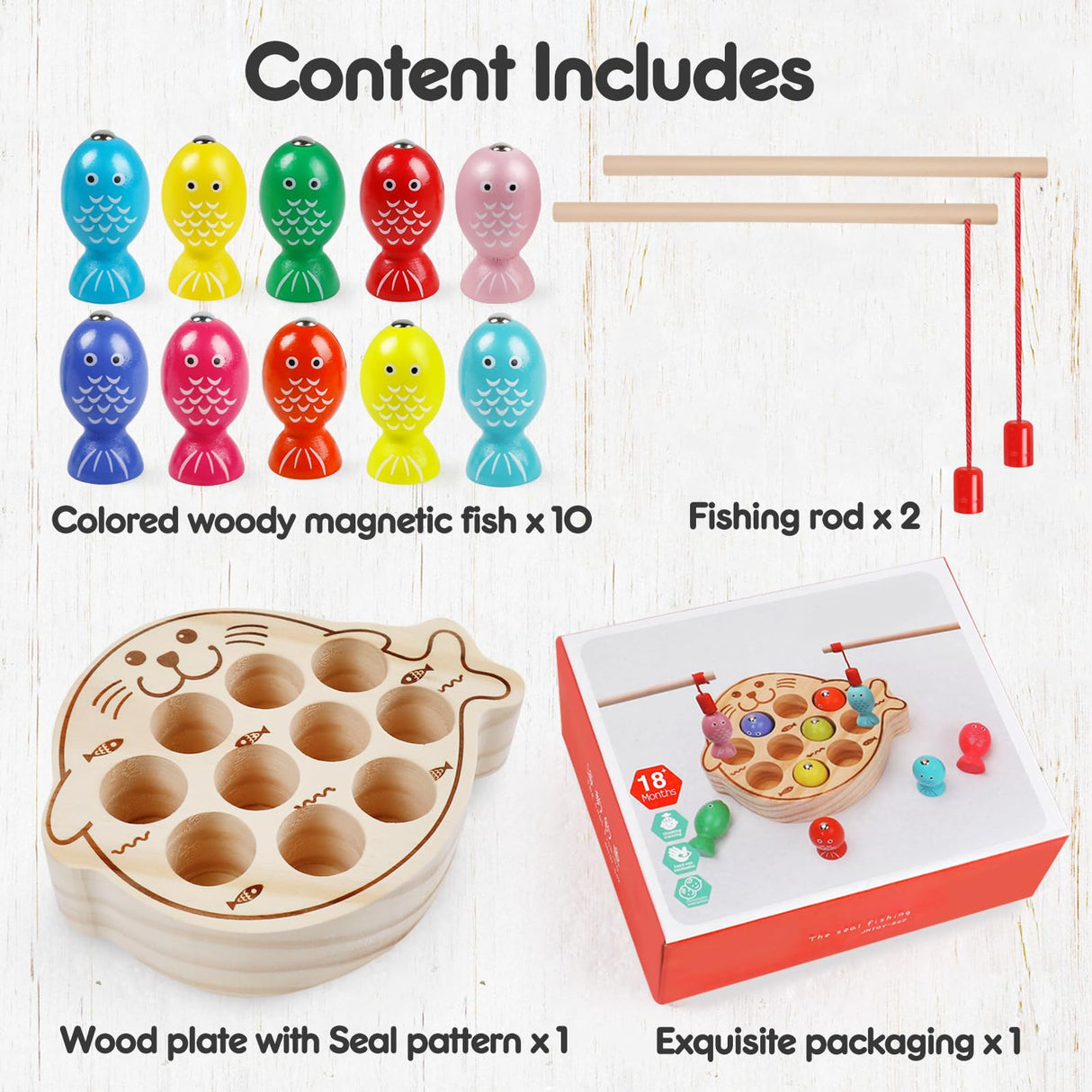 Magnetic Wooden Toys Fishing Game,Toddler Magnetic Fishing Toys Wood Puzzle Montessori Preschool Educational Activities Learning Hand-Eye Coordination Fine Motor Skills Toys for Boys Girls Ages 3+ NAODONGLI