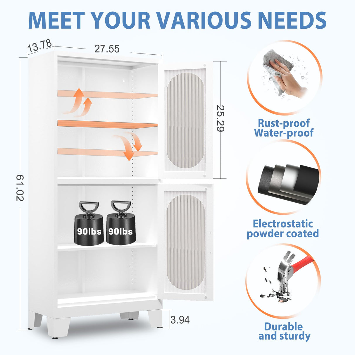 GAIOUS White Metal Storage Cabinet, Kitchen Pantry Cabinet with Acrylic Glass Doors and Adjustable Shelves, Pantry Storage Cabinet for Kitchen, Living Room, Office and Study GAIOUS