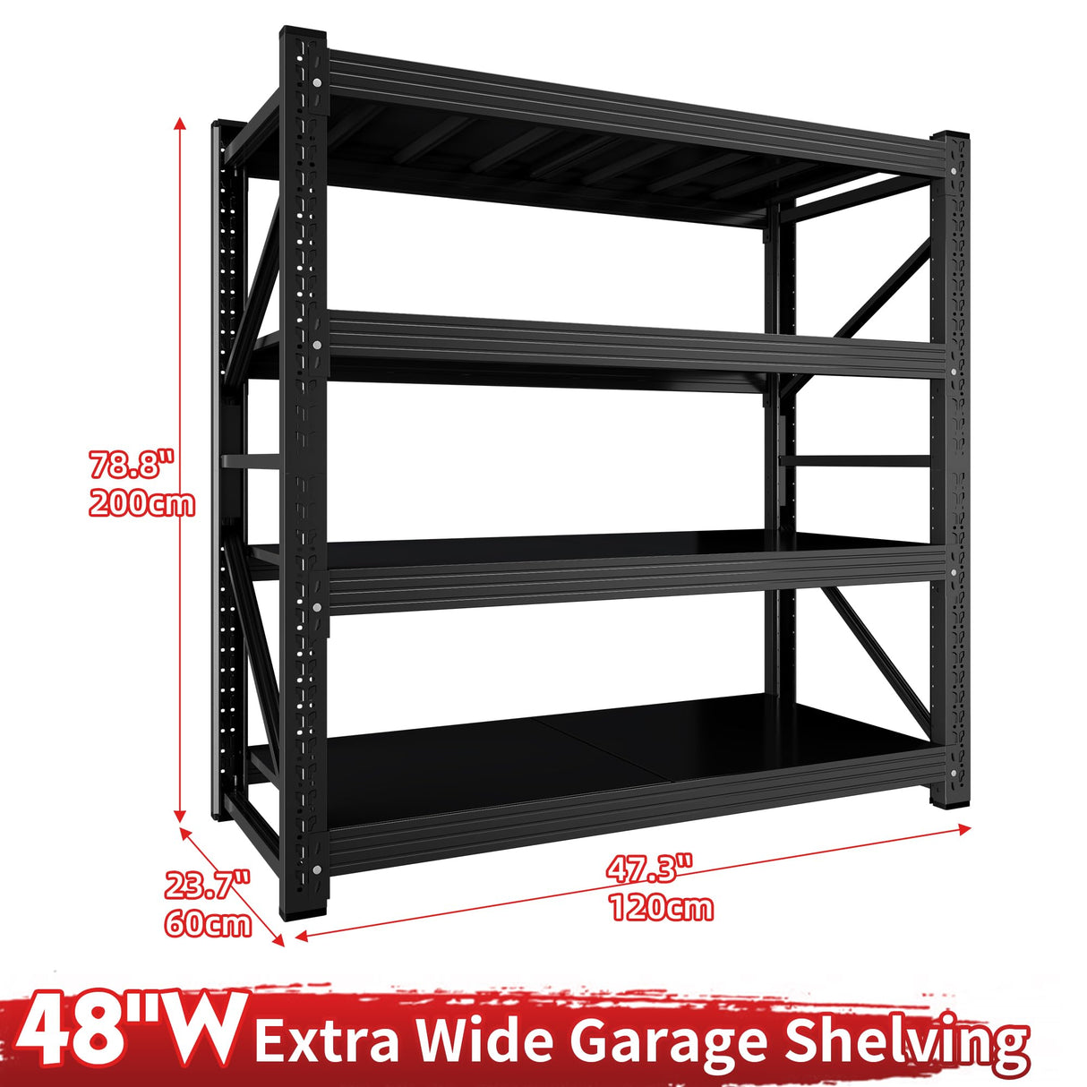CXUZCZ 4000LBS Garage Shelving 48" W Garage Shelving Heavy Duty 4-Tier Metal Storage Shelves Adjustable Shelf Unit Storage Rack for Basement Supermarket Warehouse 48" W x 24" D x 78" H Black CXUZCZ
