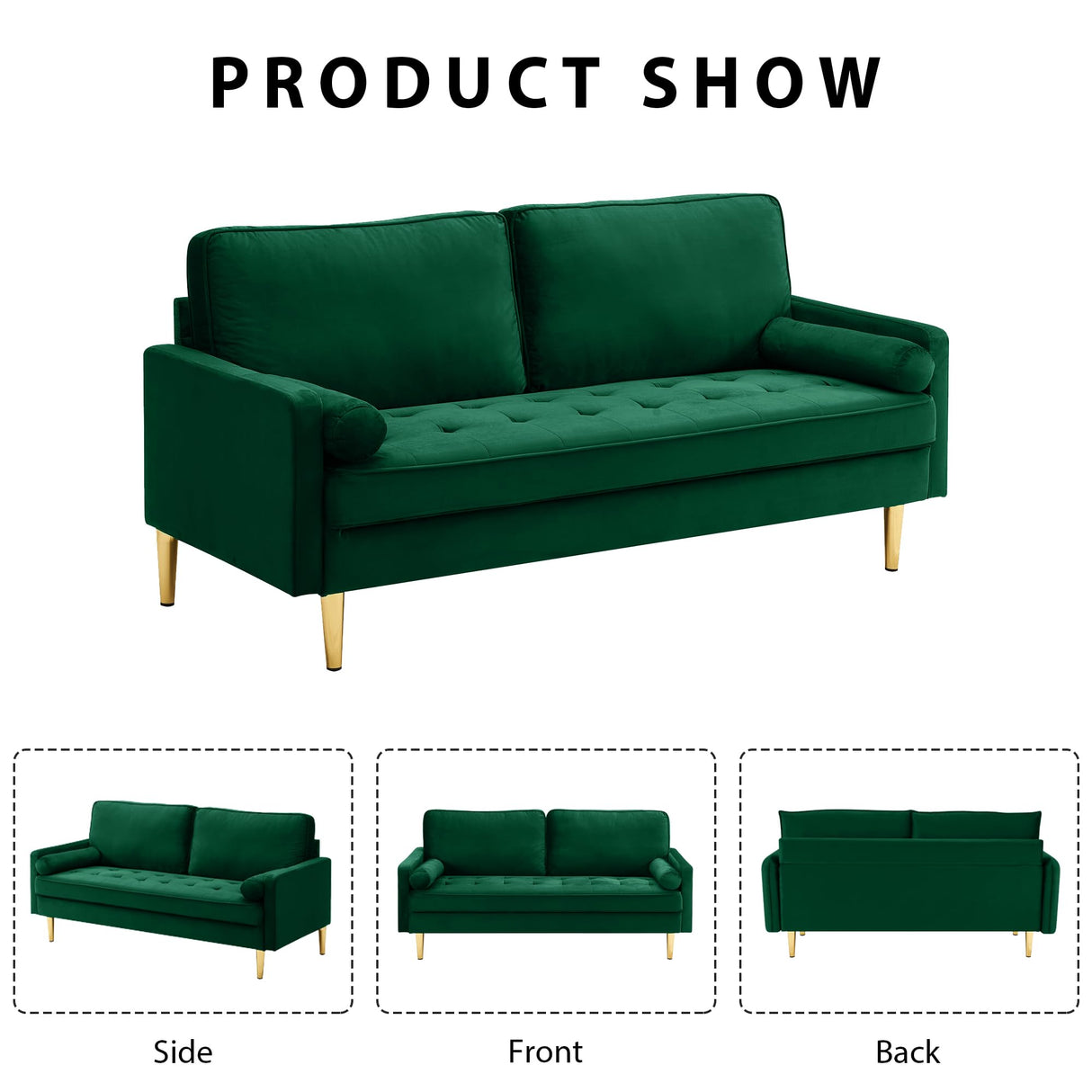 Hdxdkog Velvet Loveseat Sofa,Mid Century Modern Small Love Seats Furniture Comfy Couch for Living Room, Upholstered 2 Seater Sofa for Small Apartment (Green, 66.9 Inch) Hdxdkog