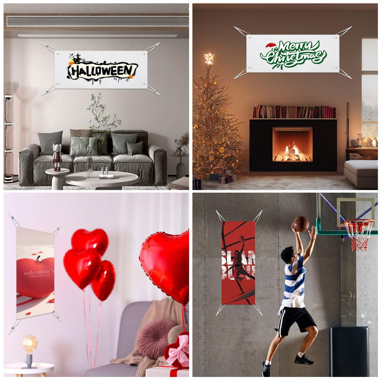 FVIEXE 6PCS 2x4 Ft Polyester Oxford Cloth Sublimation Vinyl Banner Blank DIY Signs Banner with Free Hanging Rope for Indoor Outdoor Wall Decoration Party Birthday Halloween Thanksgiving FVIEXE