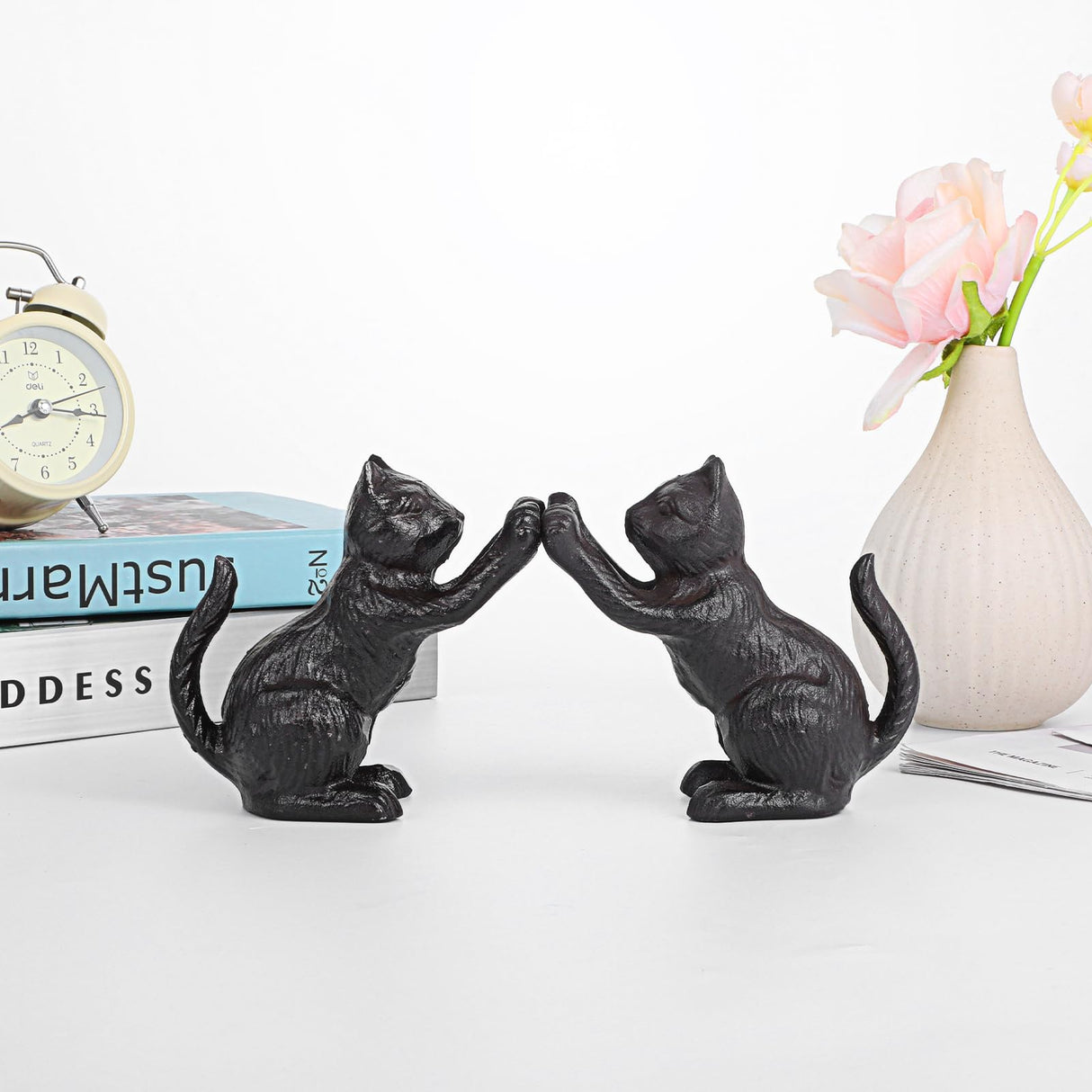 Cat Decorative Bookends, Cute Book Ends to Hold Books, Bookends for Shelves, Unique Cast Iron Book Stopper for Heavy Books, Cat Office Decor, 1 Pair/2 PCS JOUTYFOR