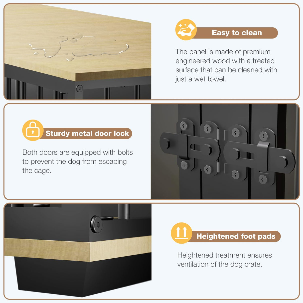 EBE Dog Crate Furniture, 71.6'' Metal Steel Frame Double Dog Kennel with 2 Rooms and Removable Divider, Heavy Duty Dog Crate Table Indoor TV Stand for Small Medium Large Dogs Black EBE